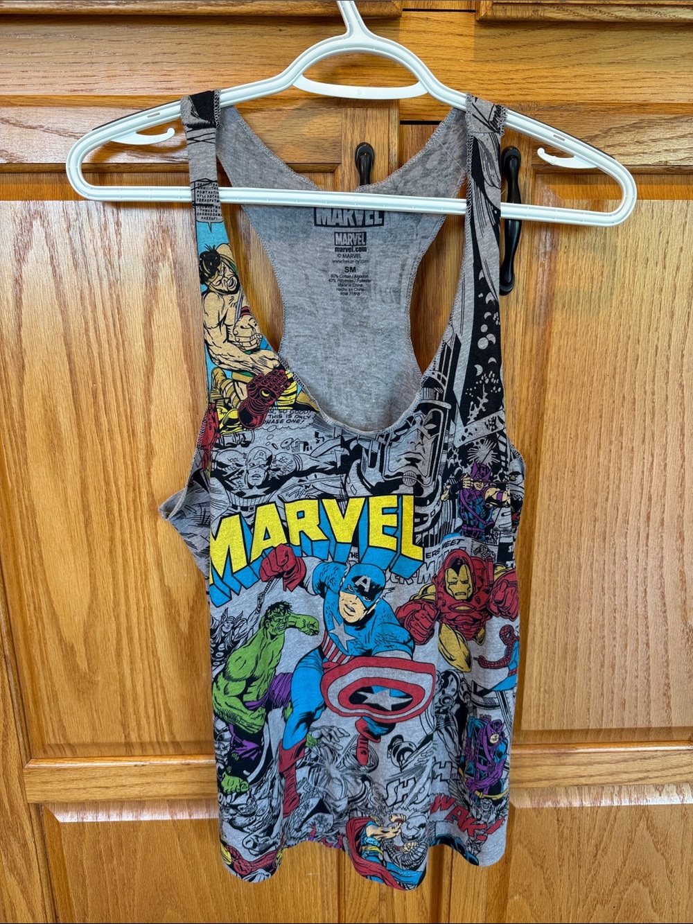 560 Marvel Comics Graphic Print Racerback Tank Top Gray Superhero Sleeveless S